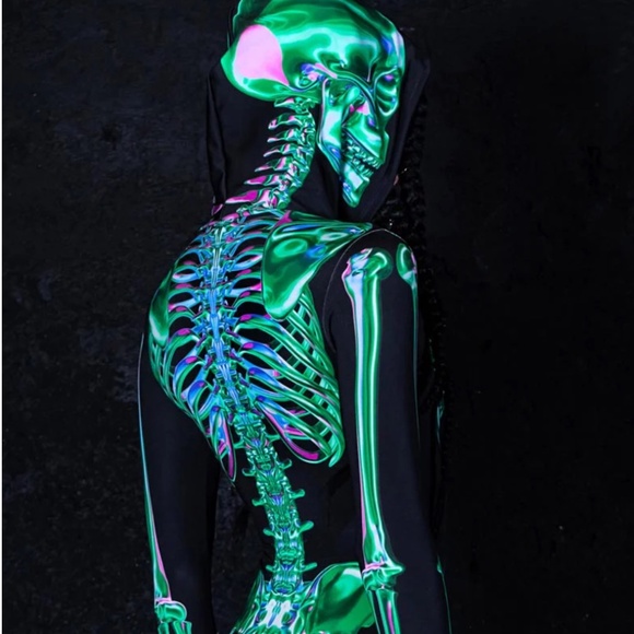 💀 Emerald 💀Skeleton Hooded Costume – Brand New w/ Tags! 💀 - Picture 3 of 5